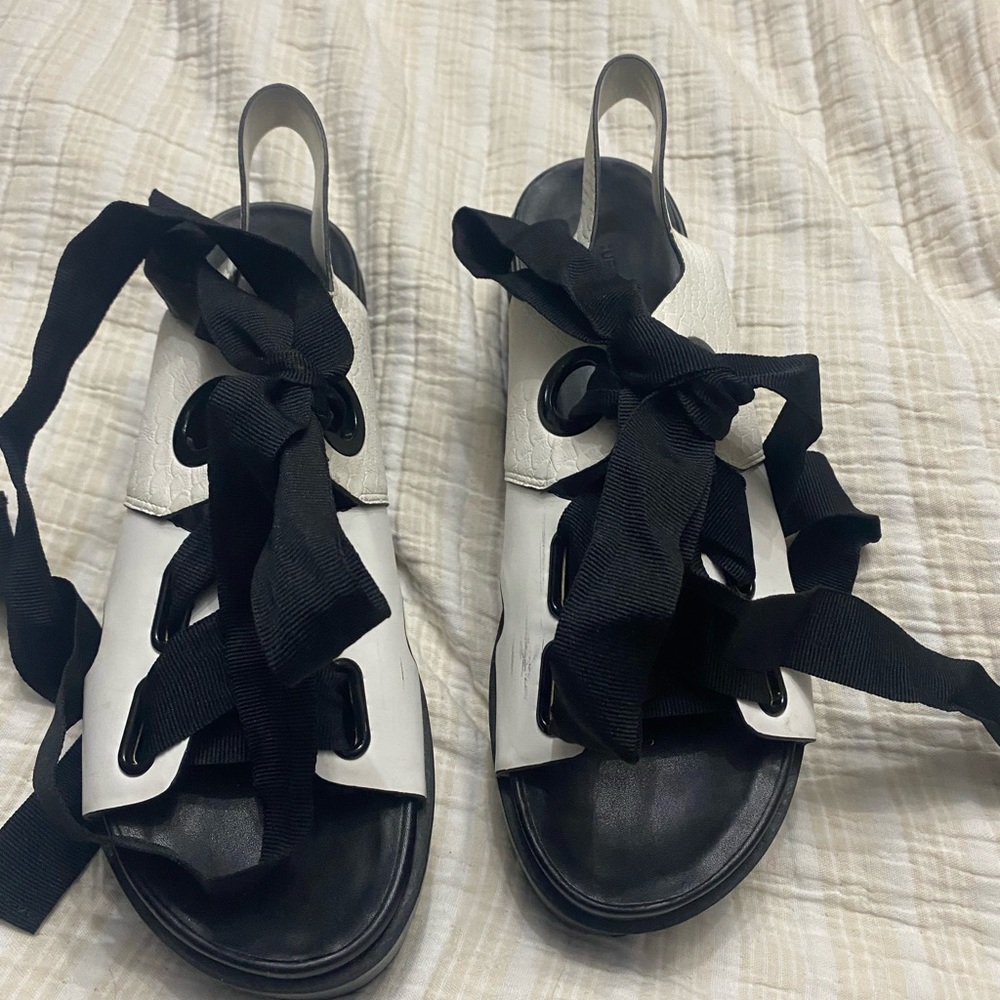 Urban Outfitters Black and White Ribbon Sandals